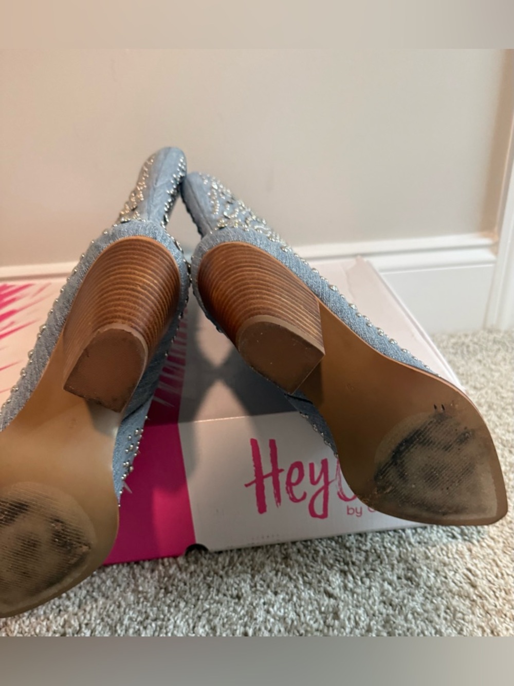 CORKY’S Hey Girl Light Blue Denim Cowboy Boots with Silver Rhinestones Size 9 - Picture 13 of 16